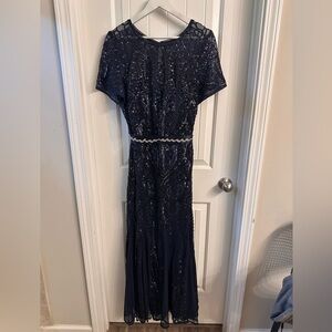 R&M Richards Navy Sequin Maxi Dress